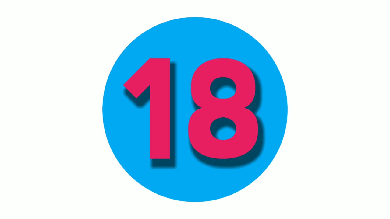 número dieciocho 18 animación de dibujos animados en fondo blanco, 4k dibujos ilustrados número de video gráficos de movimiento para elementos de video