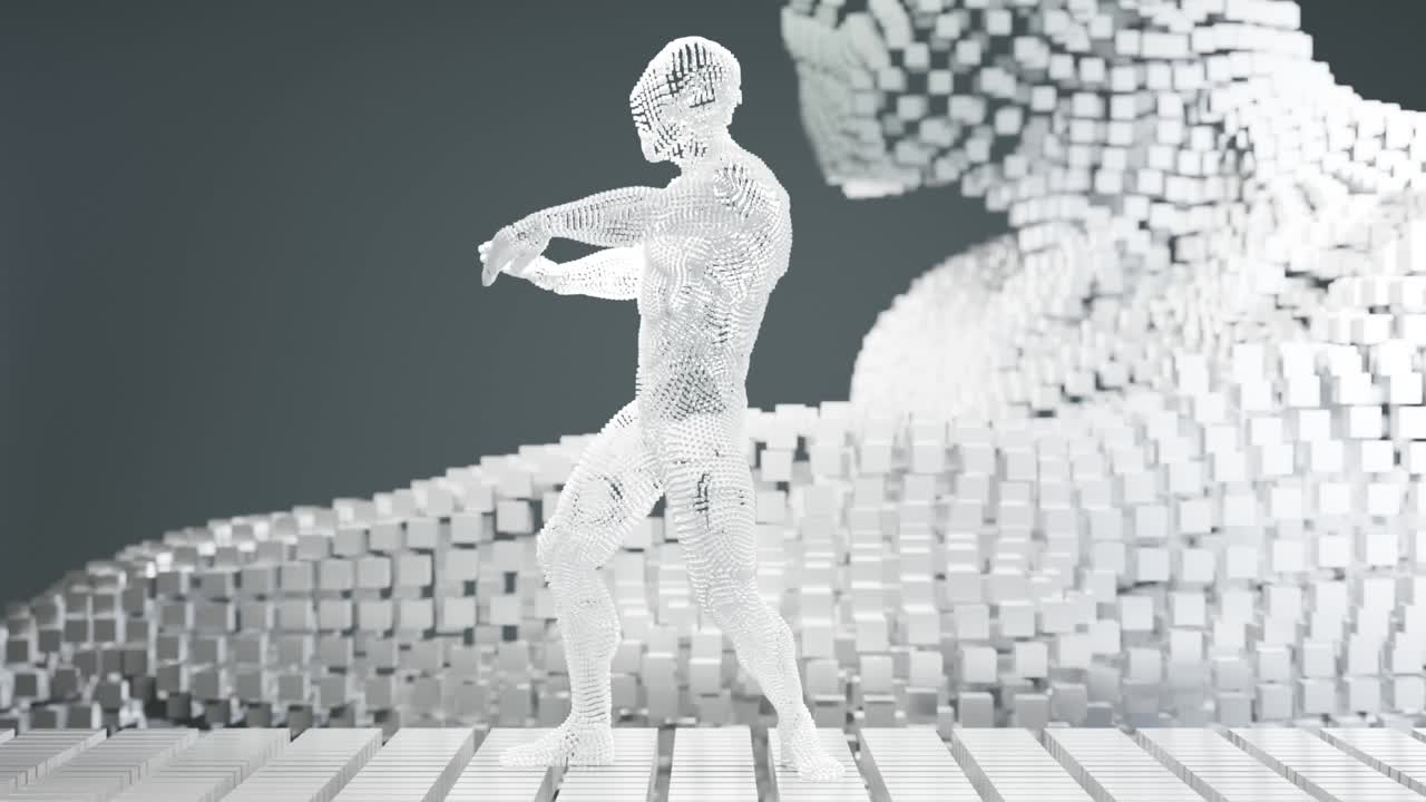 추상적인 댄스 클립, 팔을 흔들고, 큐브, 캐릭터, 웨이브 합 댄스, 애니메이션, 3d 렌더링
