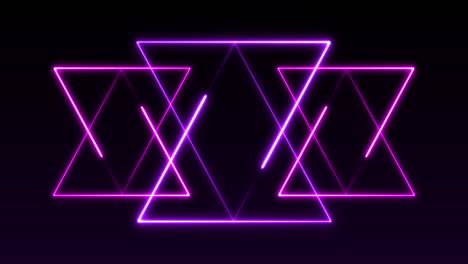 Animation-of-pink-to-purple-formation-of-triangles-glowing-on-seamless-loop