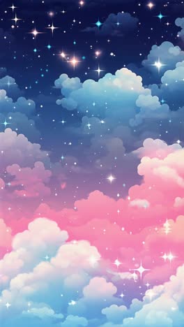 dreamy pastel clouds and twinkling stars fill the sky in a vertical video, captured from a low