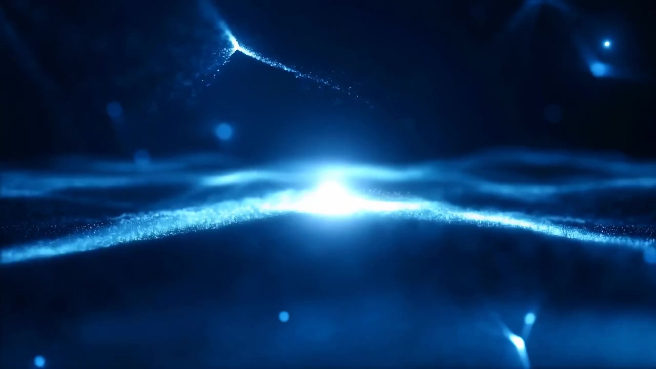 Near-surface panoramic view of granular undulating landscape lit by concentrated cool blue hotspot at centerline, foreground is softly blurred with fine