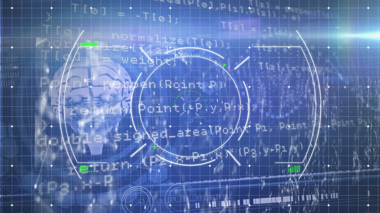 Animation of scope scanning over human brain and network of connections against blue background