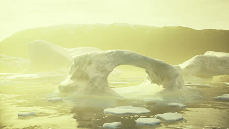 mysterious ice arch formation in tranquil waters at sunset