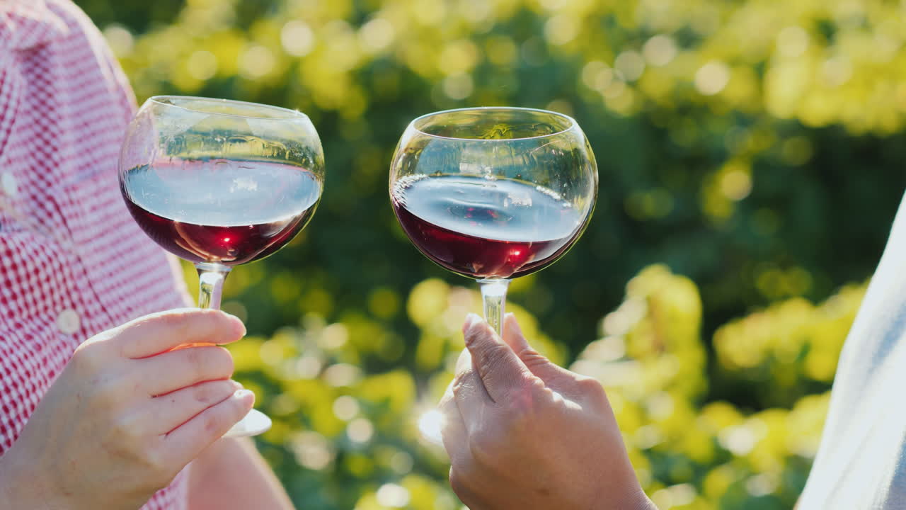 Due Mani Con Bicchieri Di Vino Lo Mescolano Lentamente, Tour Enologico