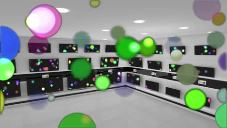 animation of colorful dots over wall with tvs