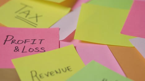 concepto de negocio de notas adhesivas giratorias con términos comerciales y financieros escritos en ellas 3