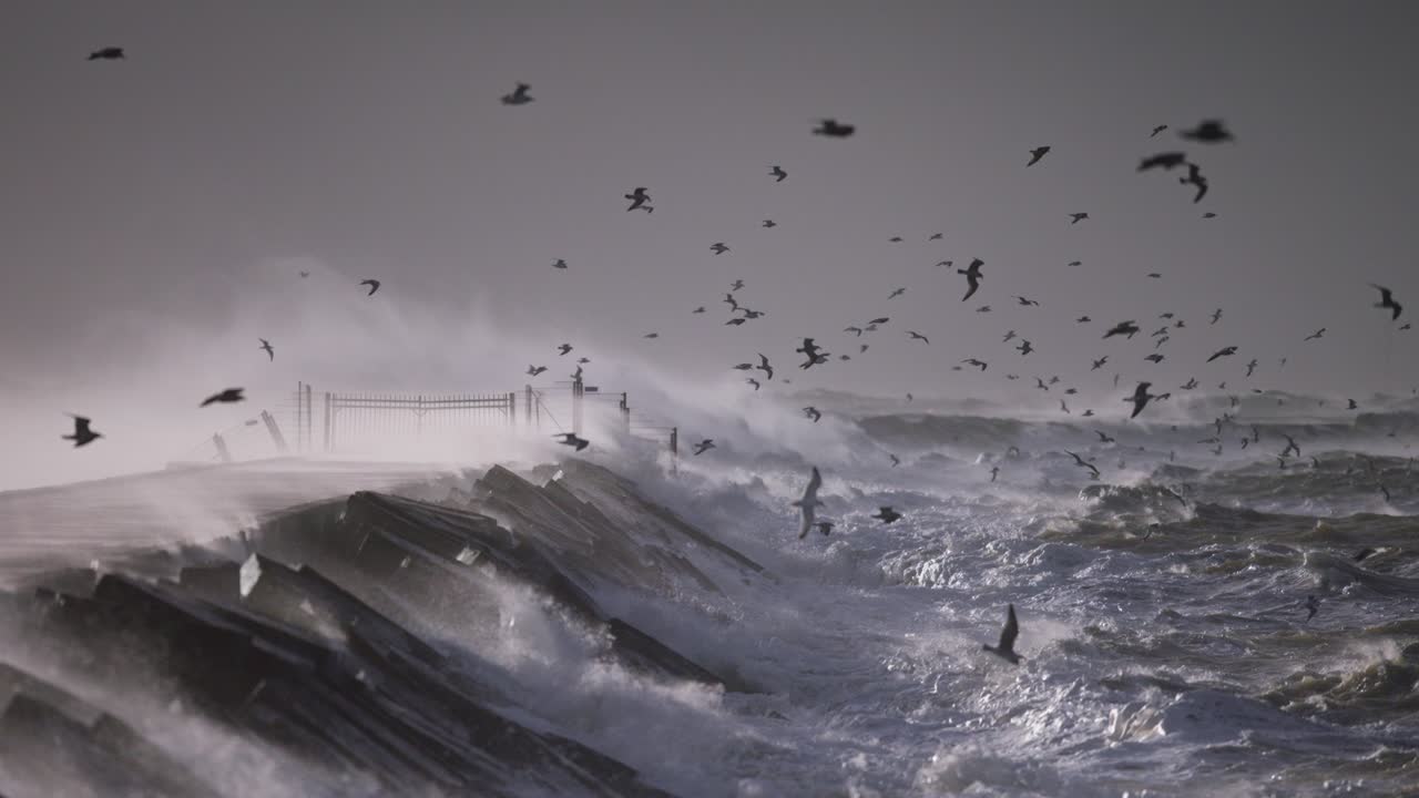 새들이 있는 폭풍우의 바다
