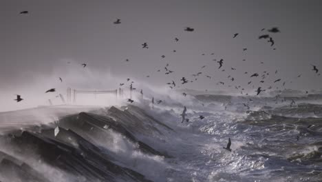 stormy sea with birds