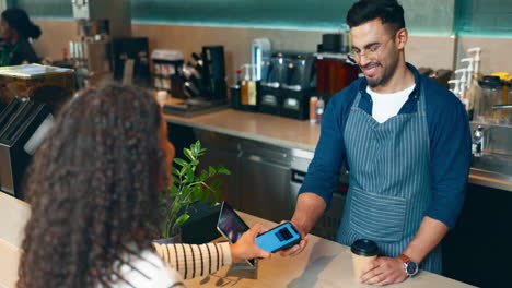 cashier, customer and phone for pos machine