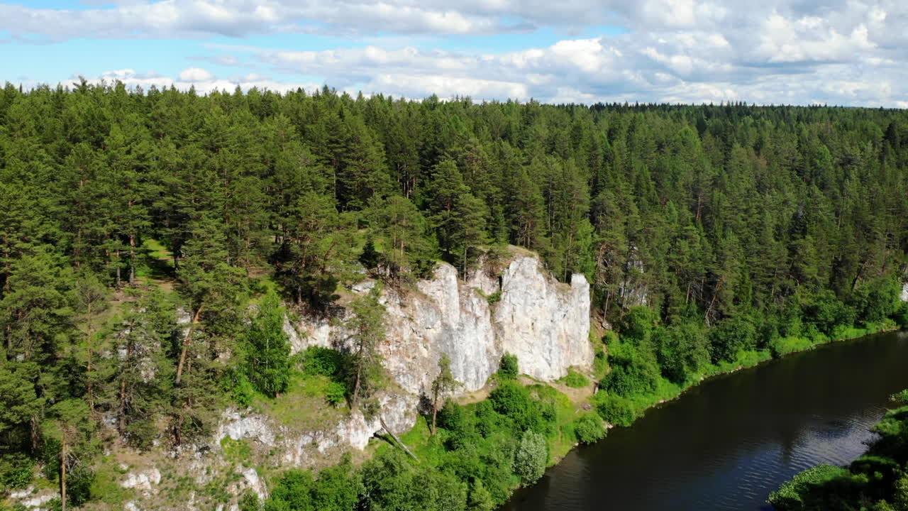 Scenic Landscape with River, Forest, and Cliff