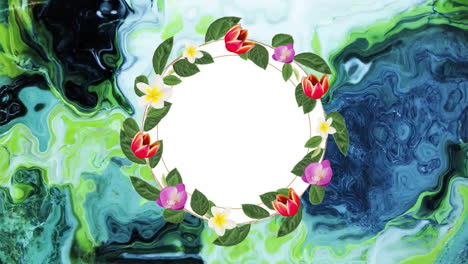 animación de una corona de flores con espacio de copia sobre un fondo colorido