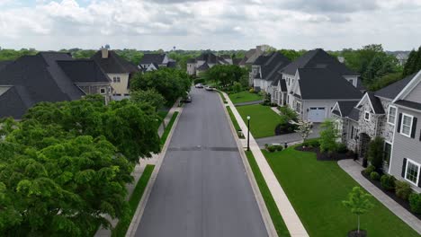 Slow-drone-flight-over-street-in-new-build-neighborhood-of-USA