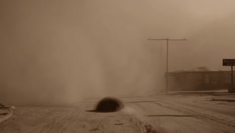 desolate dust storm in a desert town