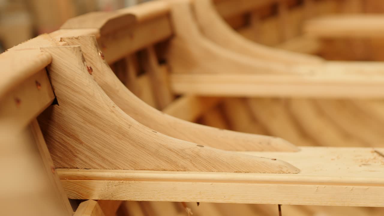 Completed Oak Knees Installed in Wooden Boat Frame, Close Up Detail View