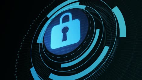Animation of digital padlock in processing circle on black background