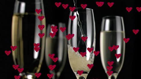 pouring champagne into glasses with red hearts animation for celebration