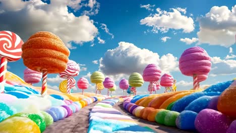 a large group of colorful lollipops in a field of candy