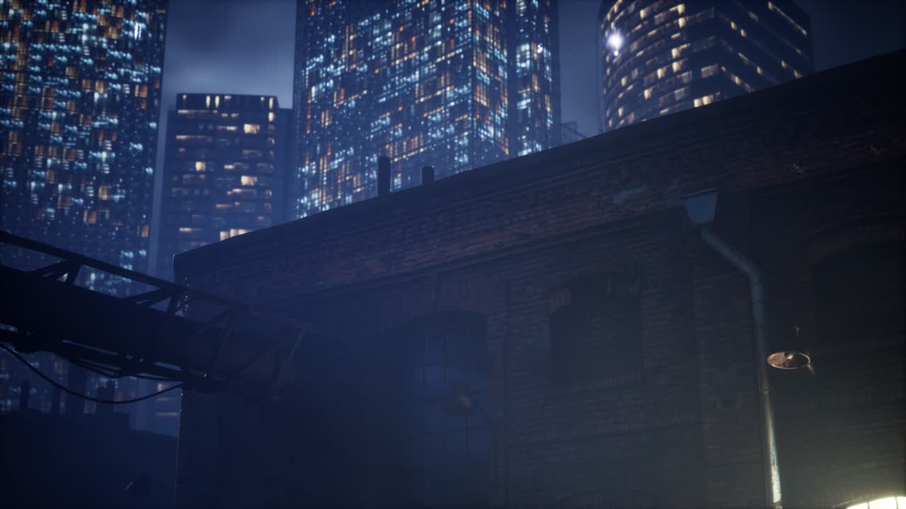 ビジネスセンターの高層ビルと 工場のパイプが 空気を汚染しています