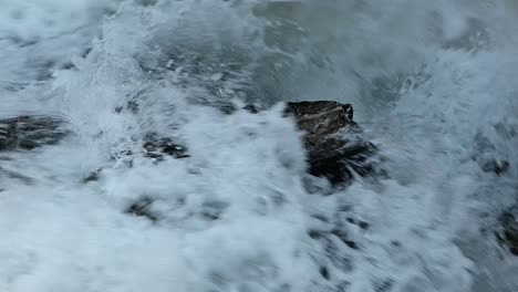 Agua-Rápida-Que-Fluye-Sobre-Rocas-En-La-Montaña