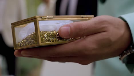 slow motion shot of the best man holding the wedding rings for the ceremony