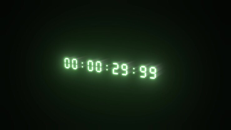 a digital green timer counting to 1 minute on black background 3D visual effects animation. Use "blend mode" set to "screen" to apply the effect upon any video you like.