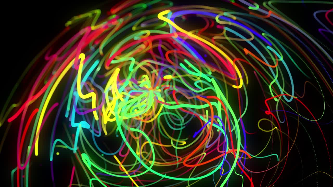 el flujo de fondo abstracto de líneas de brillo o rayas de luz. las partículas de luces en funcionamiento se forman en el espacio 3d brillando hermosas líneas curvas como una bola de alambres quemándose con luz de neón. hermoso bg creativo.