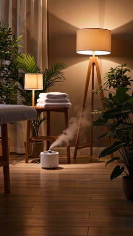 cozy spa and wellness room with humidifier and warm lighting