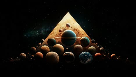 planets arranged in a pyramid in space