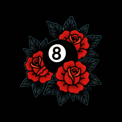 vintage floral billiard ball design animation isolated asset, transparent 4k video, alpha channel