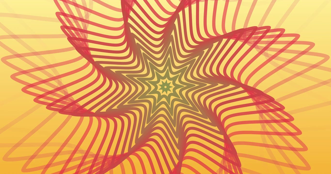 psychedelic style spiral with changing forms in a loop over a yellow gradient background
