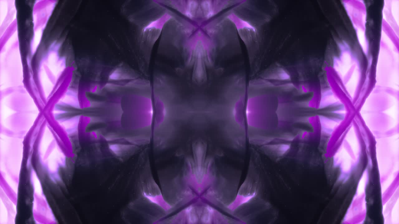 Black Liquid Ink Moving Against Violet Fractal Abstract
