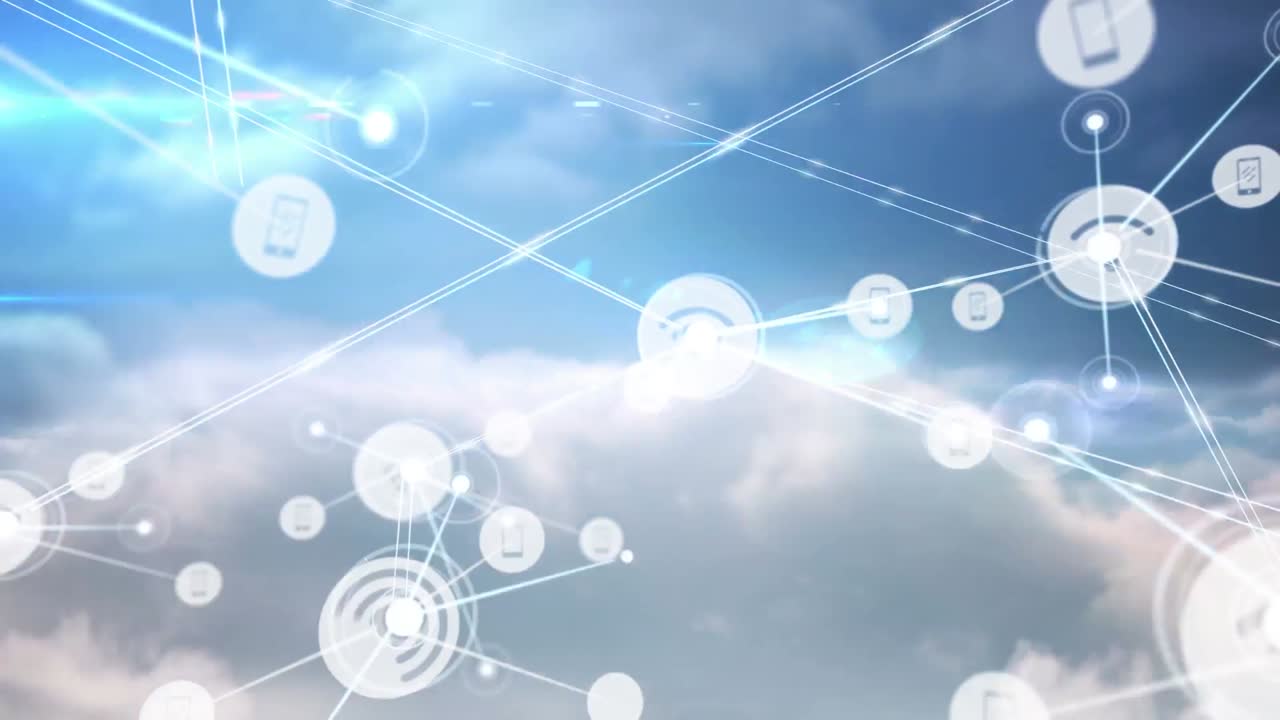 雲の空上の接続ネットワークのアニメーション