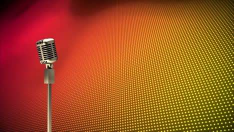 Animation-of-retro-microphone-over-red-and-yellow-dots-background