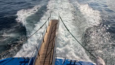 traces in the sea water left after a ferry boat gliding across the sea