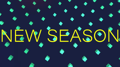 animation of new season text over cubes on black background