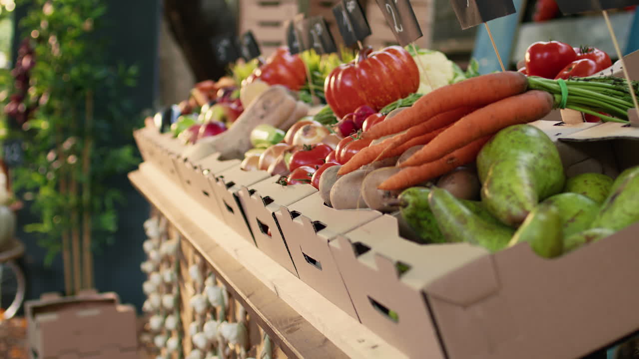 Fresh Vegetables and Fruits at a Market Stall