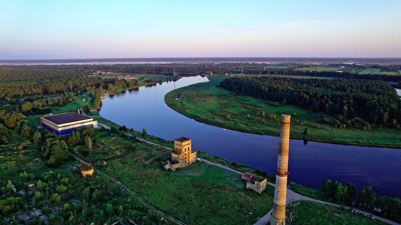 Scenic aerial view of the river and lush landscape in Latvia
