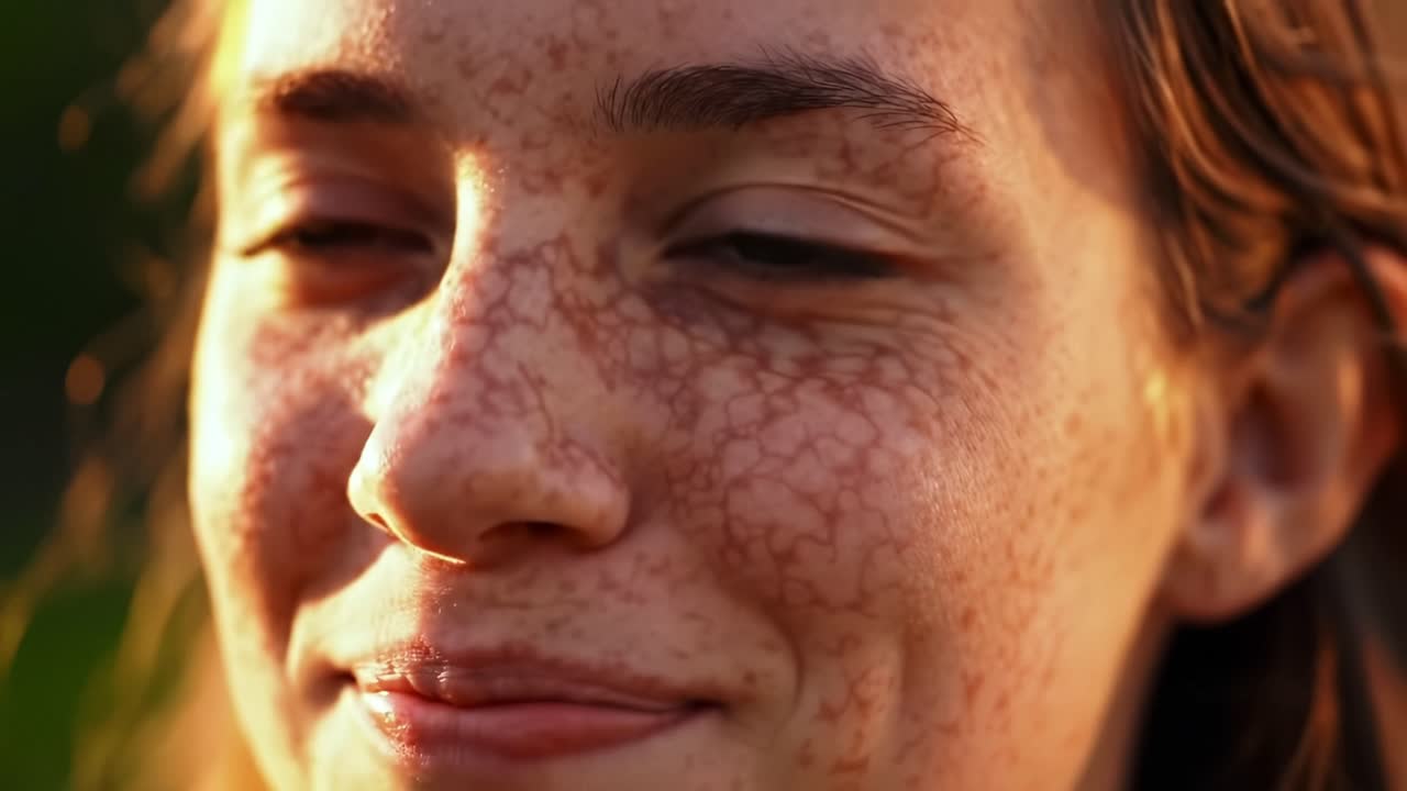 Young woman enjoys the warmth of sunlight during outdoor gathering in nature