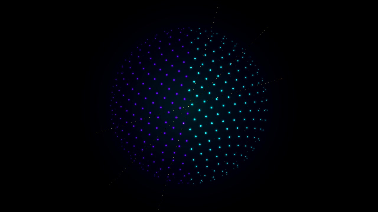 Abstract Rotating Sphere Made of Glowing Blue and Purple Dots