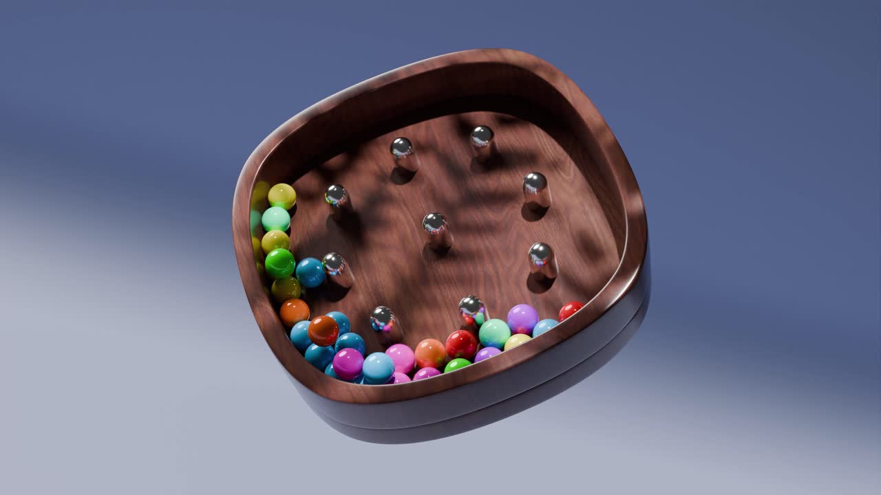 Wooden Puzzle Game with Colorful Marbles