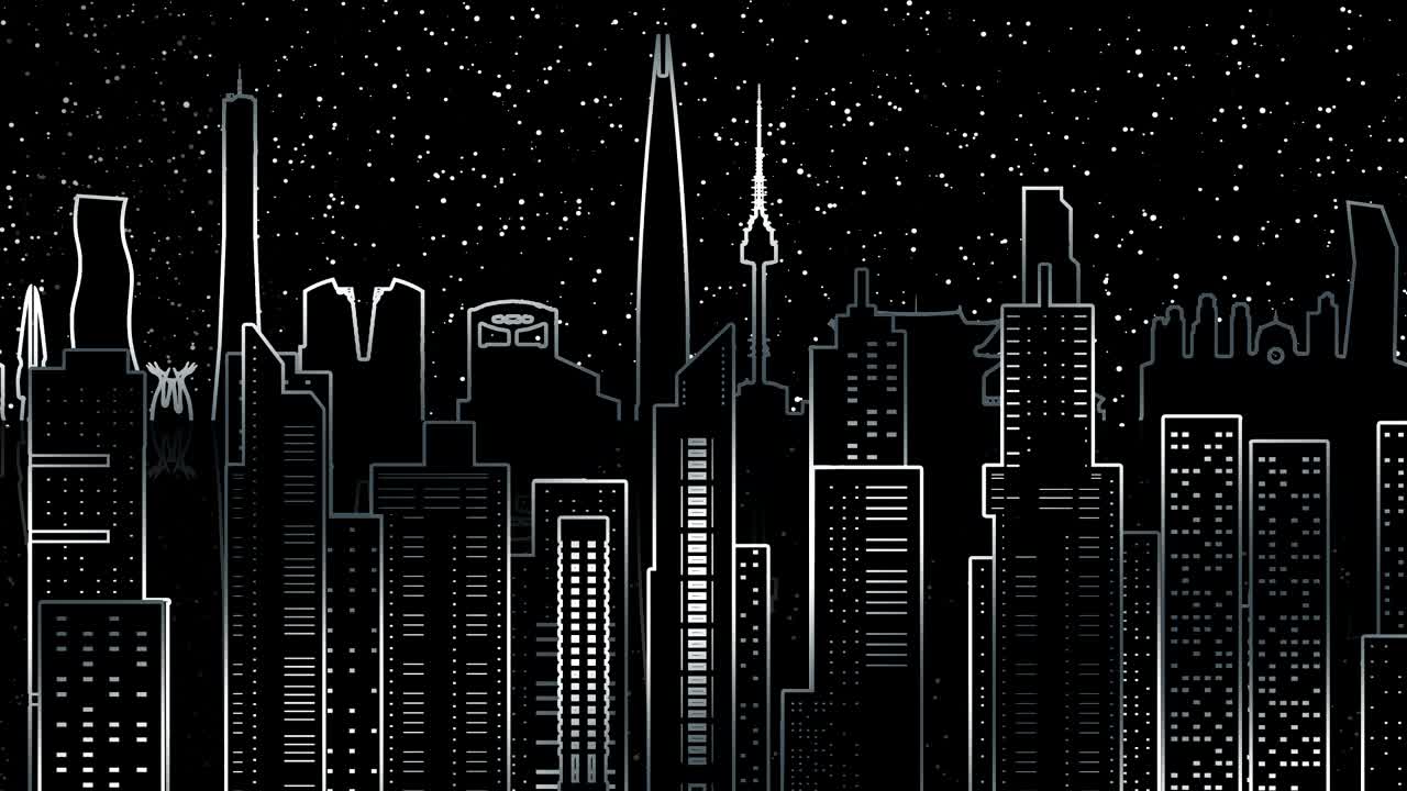 Animación del panorama de Seúl. Los contornos de edificios y atracciones.