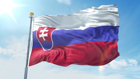 bandera de eslovaquia ondeando en el viento contra el cielo azul profundo. tema nacional, concepto internacional. render 3d bucle sin costuras 4k