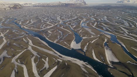 aerial view of braided river with sandy riverbed