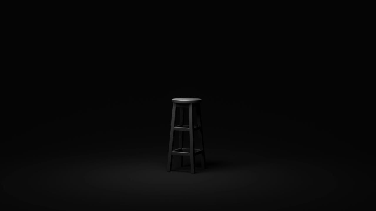 silla negra y foco de luz de bajo tono en el fondo de la habitación oscura vacía con solo o concepto de oscuridad. renderización 3d.