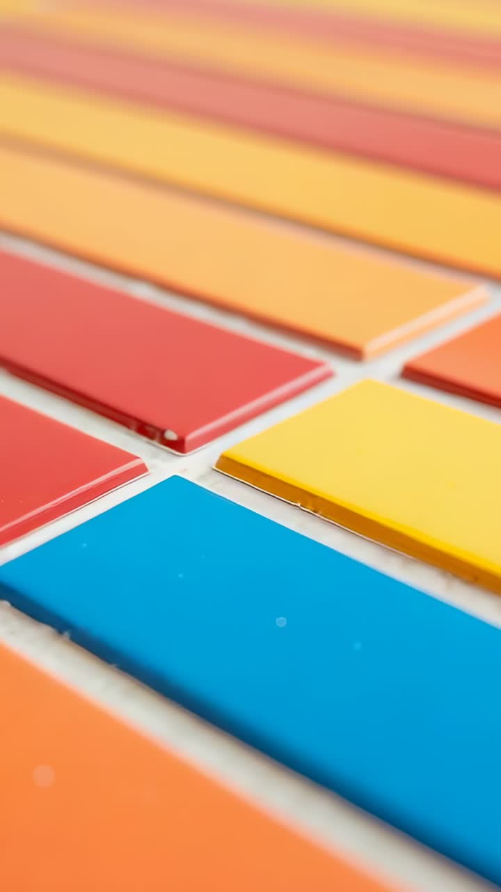 Vertical video: Panning camera on playback start over workspace grid to reveal colored tile pattern