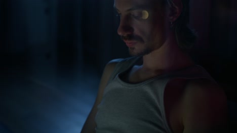 person using a laptop at night