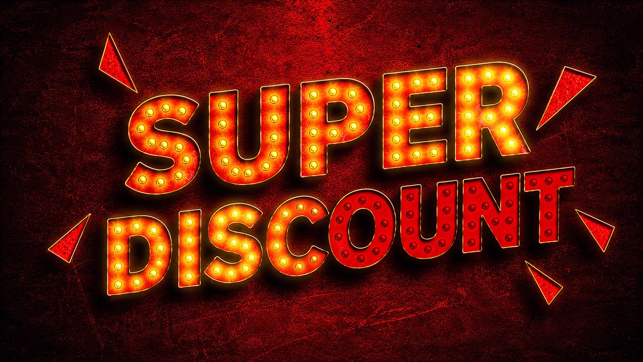 Super Discount Sign with Glowing Marquee Lights on Red Background