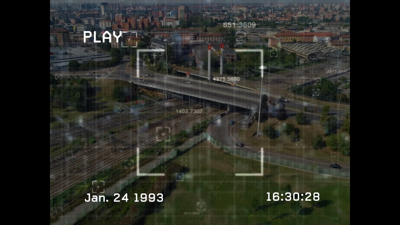 도시 풍경에 대한 간섭 및 데이터 처리의 애니메이션