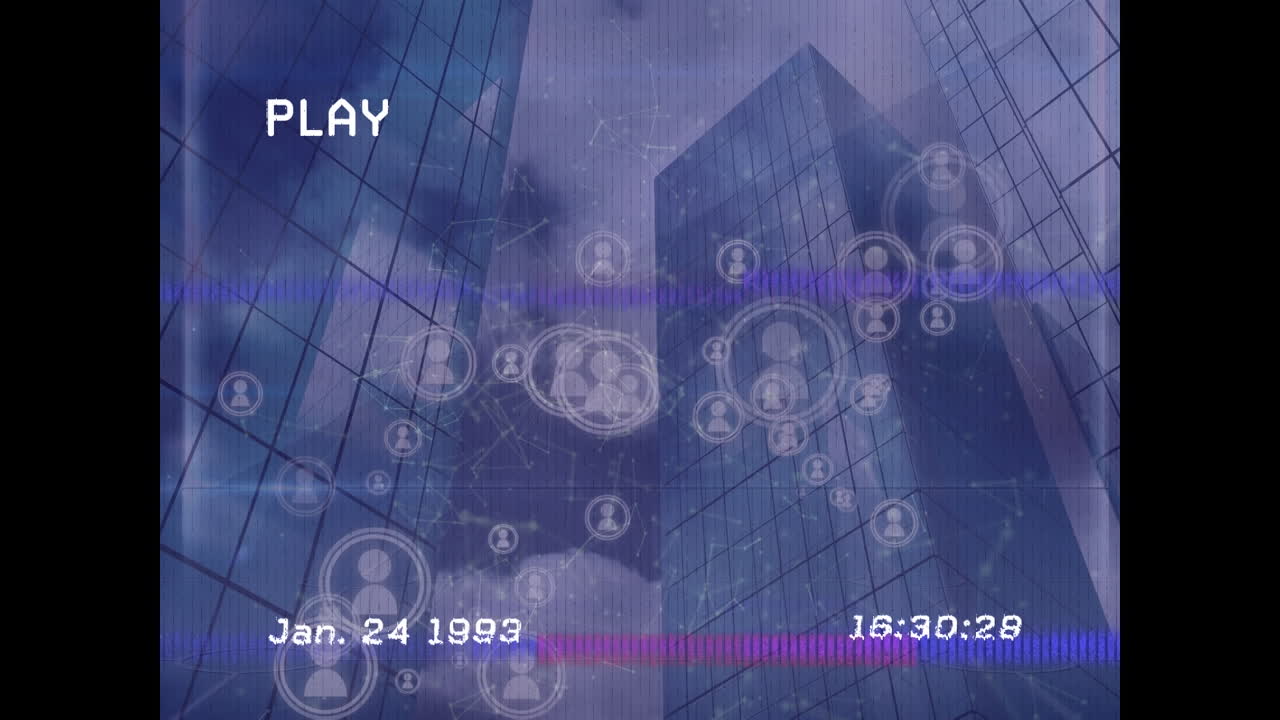 도시 풍경 위의 간섭과 아이콘의 애니메이션