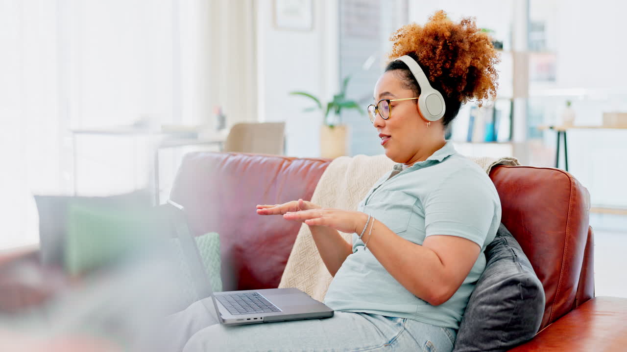 Laptop, wave and black woman on video call